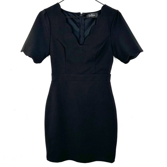 Lulus Truer Words Black Scalloped Short Sleeve Bodycon Mini Dress Size XS - Picture 2 of 9